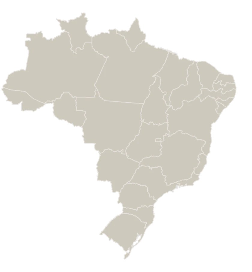 Mapa do Brasil com todos os estados, indicando atendimento online em todo o país